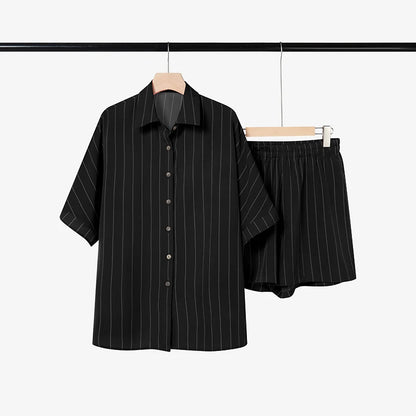 2026 ZANZEA Summer Elegant Short Sleeve Lapel Neck Shirt Short Sets Casual Women 2 Pieces Sets Striped Holiday Outfits Tracksuit