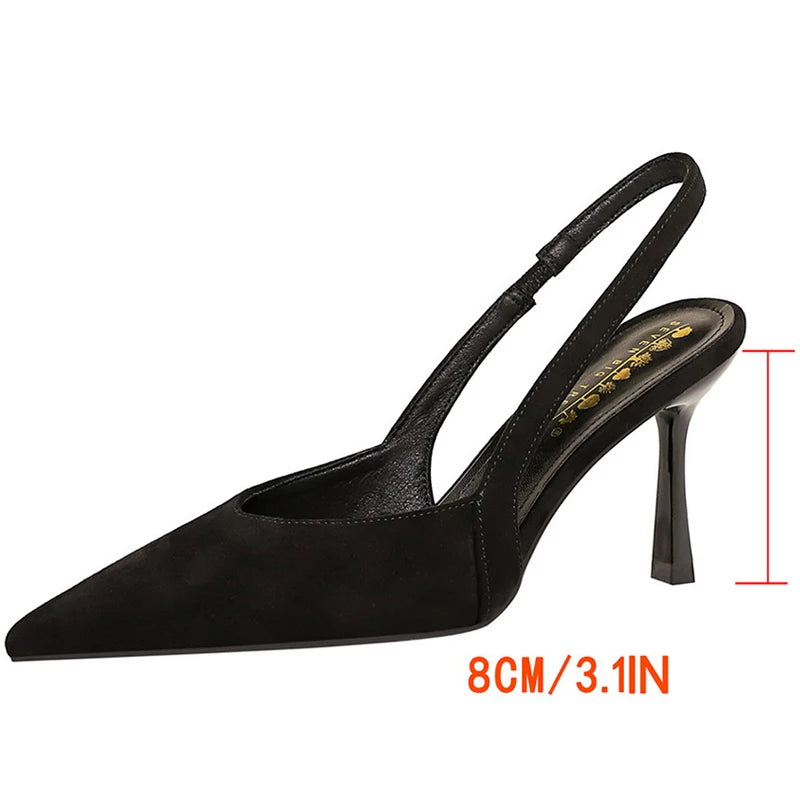 BIGTREE Shoes Women 8 Cm Heels Suede Women Pumps Sharp Pointed Hollow Out High Heels Stiletto Summer Women's Sandals Office Shoe