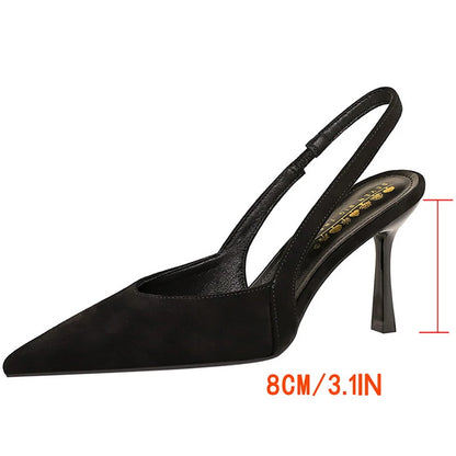 BIGTREE Shoes Women 8 Cm Heels Suede Women Pumps Sharp Pointed Hollow Out High Heels Stiletto Summer Women's Sandals Office Shoe