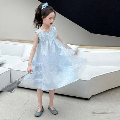 Mesh Skirt Summer Outfit for Girls Cotton Dress Elegant Girl Clothes 7 8 Years Kids Dresses 10 Old Sale Party Pink Princess Suit