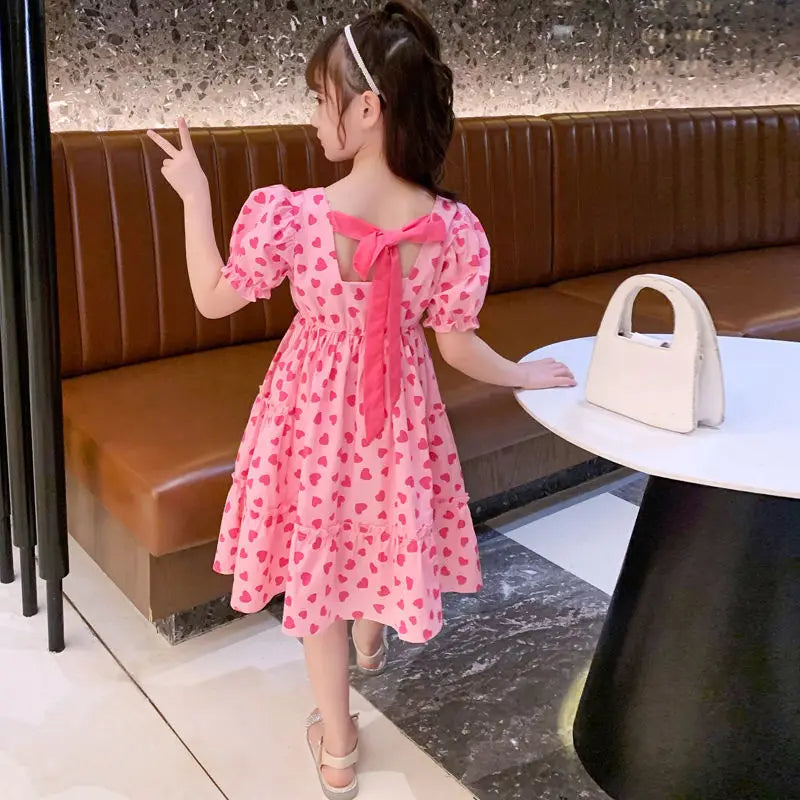 Love Heart Dress Children's Summer Dress Lightweight Dresses Girl From 8 12 Years Old Elegant Beach Girls Fashion Clothes Frock
