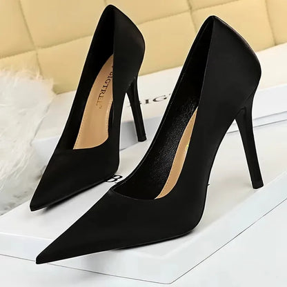 BIGTREE Shoes Silk Satin Woman Pumps Fashion High Heels 2026 New Stiletto 10 Cm Heels Sexy Party Shoes Lady Pumps Large Size 43