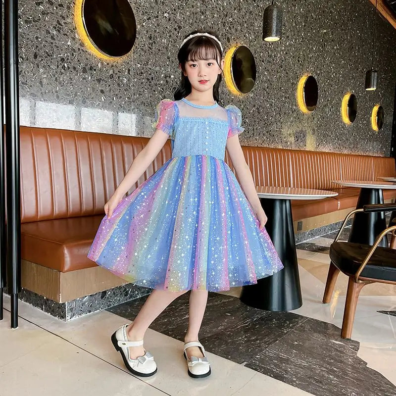 Puffy Dress Rainbow-colored Tulle Girls Holiday 2025 Beautiful Dresses Girls' Casual Kids Korean Children's Clothes Girl 8 Years