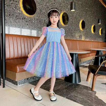 Puffy Dress Rainbow-colored Tulle Girls Holiday 2025 Beautiful Dresses Girls' Casual Kids Korean Children's Clothes Girl 8 Years