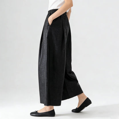 Plus Size Simple Black 100% Natural Mulberry Silk Fragrant Cloud Silk Turtle Crack Temperament Versatile Loose Wide Leg Pants