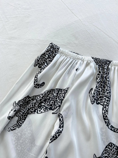 Comfortable Fashionable 2pcs V Neck Leopard Print Suspender Long Pants Pajama Set