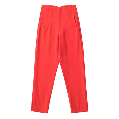 Hot Sale Women Summer Thin Casual Cropped Pants Stretchy Temperament Pleated Slimming Capris Ankle Length High Waisted Trousers