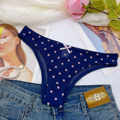 3pcs Lady's Underwear Sexy Bikini Panty Women's Polka Dot Mesh Briefs Low Rise Cut Cheeky Bow Decor Cute Underwear All-season