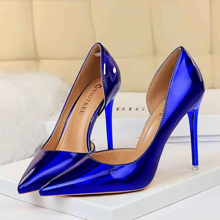 2026 Women 10.5cm High Heels Blue Green Valentine Pumps Luxury Glossy Stripper Stiletto Wedding Bridal Fetish Shoes Plus Size 43