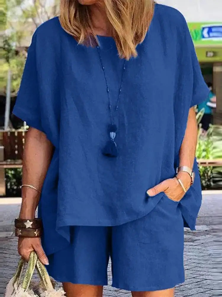 ZANZEA 2024 Summer Two Piece Women Tracksuit Causal Shorts Suits Short Sleeve Shirt Tops Loose Matching Set Oversized Outfits