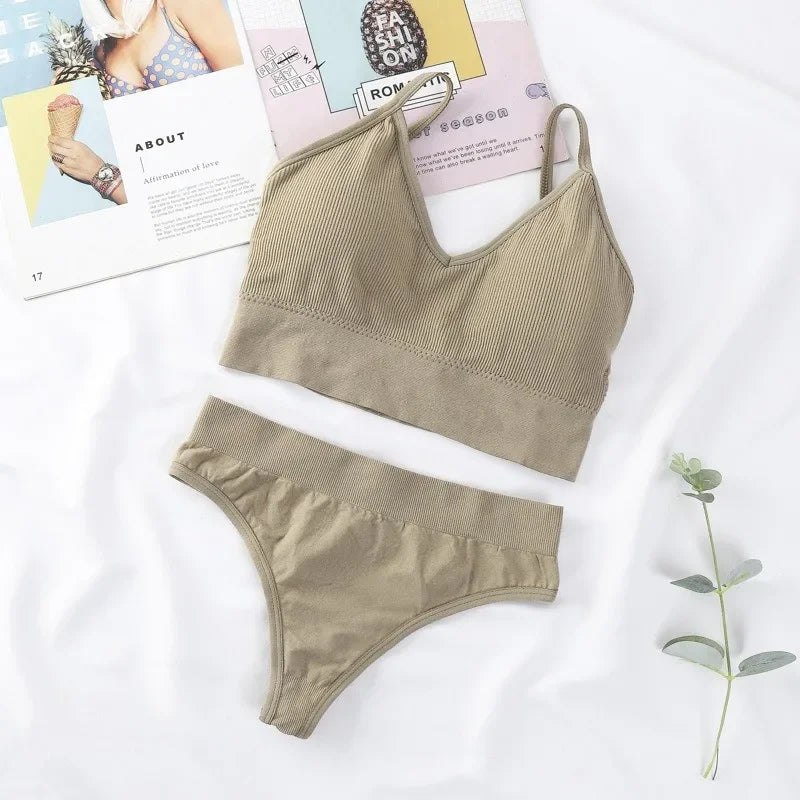 Women Underwear Set Wireless Lingerie Panties Bra Sexy G-String Seamless Tank Crop Top Brassiere New