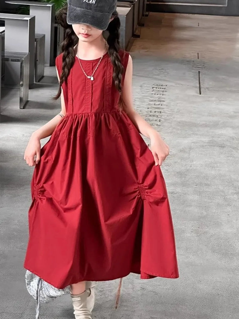 Summer Vest Dress for Kids Cotton and Linen Dresses Casual Girls Princess Girl Party Girl's Children's Elegant Festive 6 8 Years