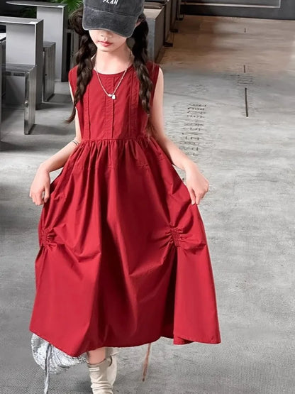 Summer Vest Dress for Kids Cotton and Linen Dresses Casual Girls Princess Girl Party Girl's Children's Elegant Festive 6 8 Years