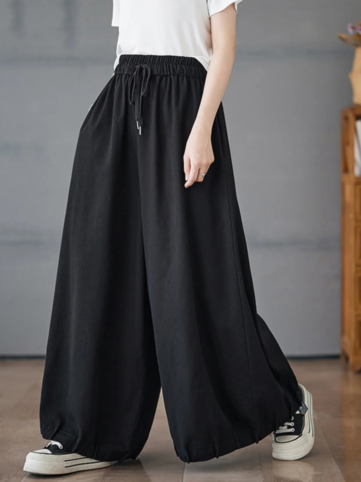 Summer Washed High Waist Wide Leg Jeans Slimming Lantern Pants Casual Trousers Skirts for plus Size Women Thin Cotton Polyest...