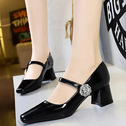 BIGTREE Shoes Luxury Rhinestone Woman Pumps Block Heels Women's Shoes Thick With Mid Heel Ladies Shoes Elegant Banquet Shoes