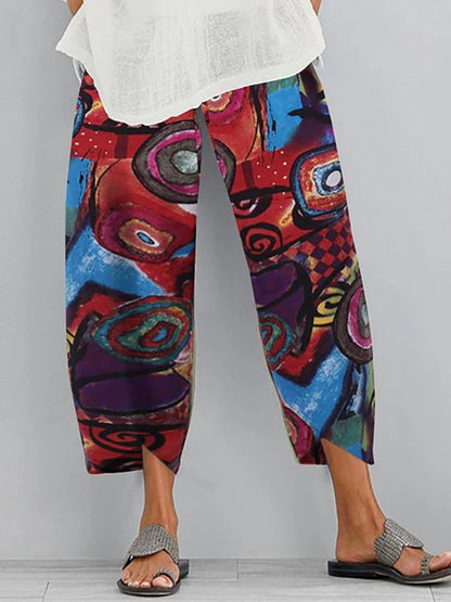 Vintage Cotton and Linen Loose Harem Pants Casual High Waist Wide Leg Trousers Women Harajuku Printed Baggy Pants Oversized