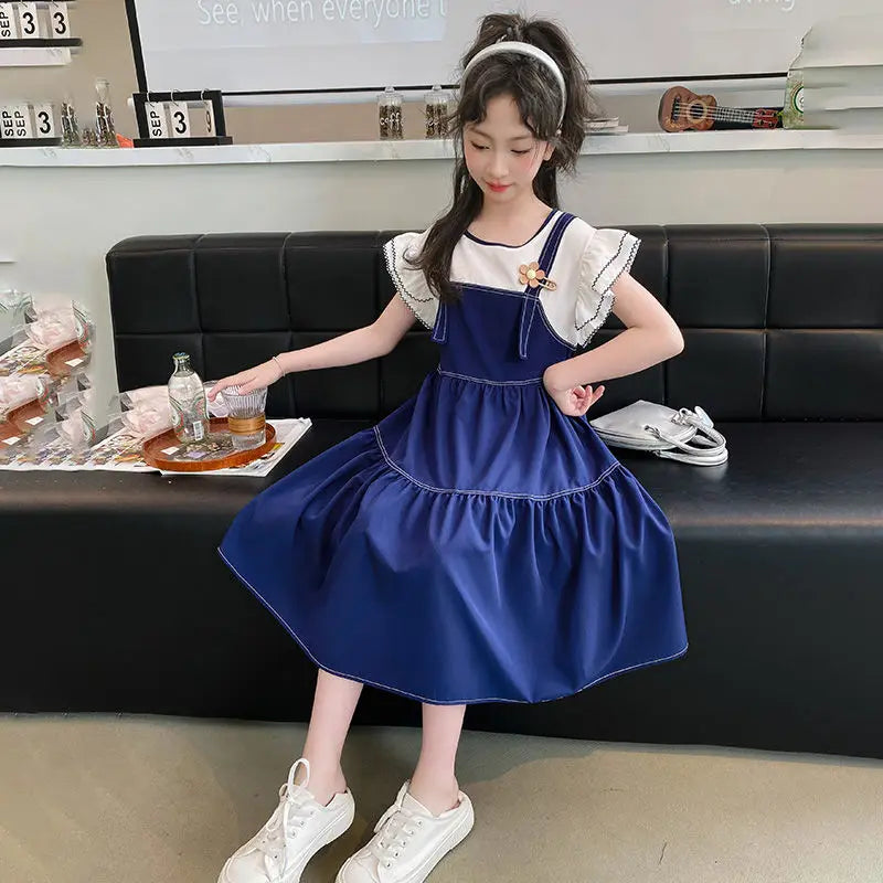 Summer Dresses Elementary Student Girl Clothes Cotton Linen Children's Dress 8 12 Years Kids Girls Princess Sunday 6 4 Girls' 10