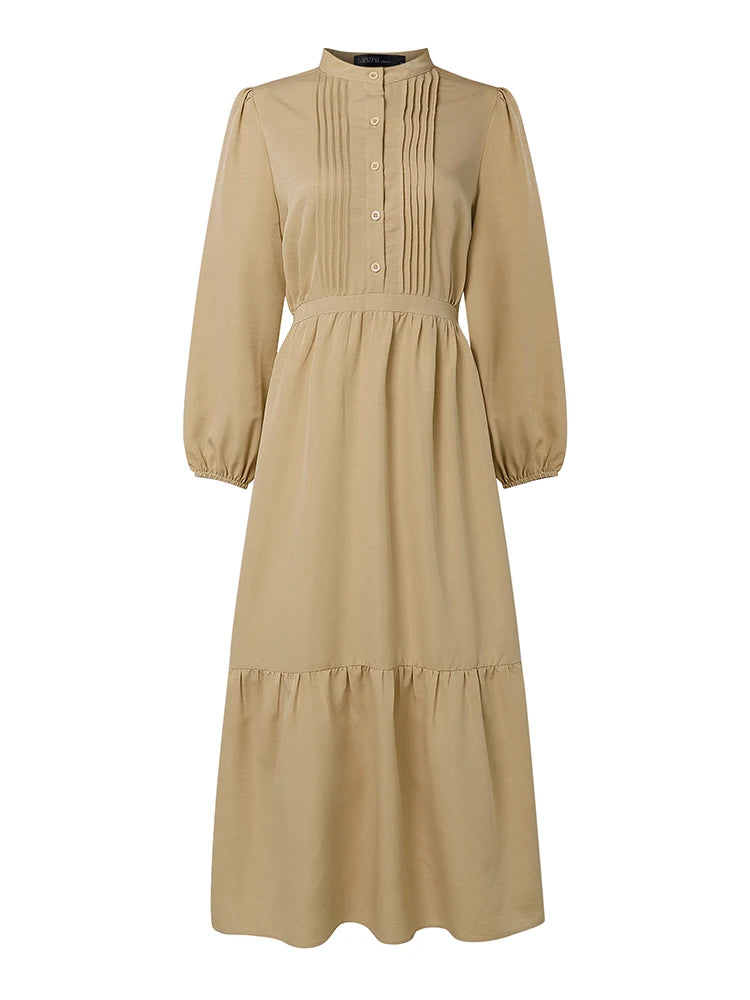 2026 Fashion Muslim Abaya ZANZEA Spring Maxi Long Dress Women Elegant Long Sleeve Pleated Sundress IsIamic Robe Ramadan Kaftan