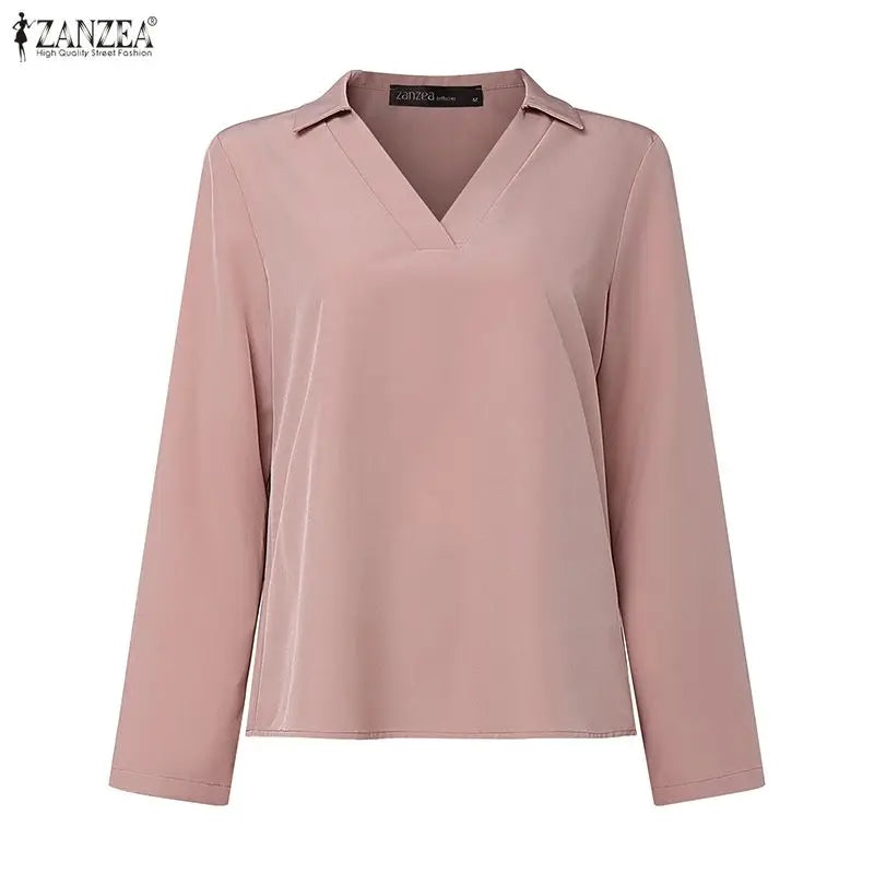 ZANZEA Fashion Women 2 Piece Pant Sets Minimalist V-Neck Long Sleeve Blouses and Wide Leg Pants Suits Commuting Woman Outfits