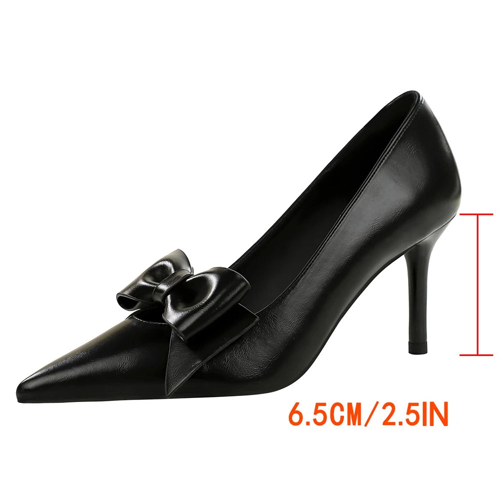 Large Size 43 Bowknot Women Pumps Pointed Tip Women Shoes Stiletto 6.5 cm Heels Sexy Party Shoes Lady Occupation OL Office Shoes