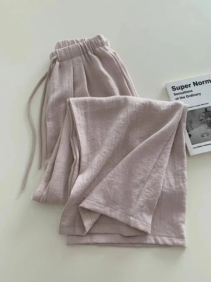Pop Slimming Effect Korean Style Cotton Linen Casual Pants Women Summer Lazy Versatile Elastic Waist Thin Hanging Straight Leg L