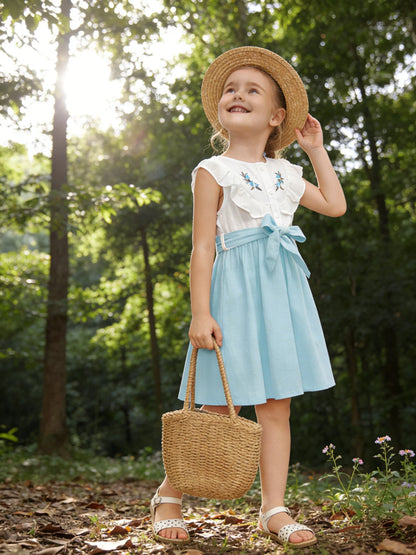 Girls Casual Summer Sleeveless Embroidered Dress Children's Fashion Cute Skirt for Kids Age 4-12 Years Old