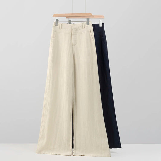 Women Casual Wide Leg Pants Elastic High Waist Linen Trousers Summer Fashion Women Clothes Beachwear