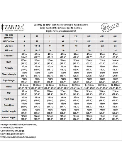2025 ZANZEA Autumn Outfits Women 2 Pieces Sets Fashion Long Sleeve Printed Blouse Wide Leg Pant Sets 2pcs Tracksuits Oversize