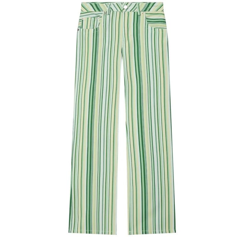 HXAO Rainbow Striped Jeans Women's Pants Spring 2026 Casual Straight Leg Mid-Waisted Trousers Fashion Streetwear Pants For Women