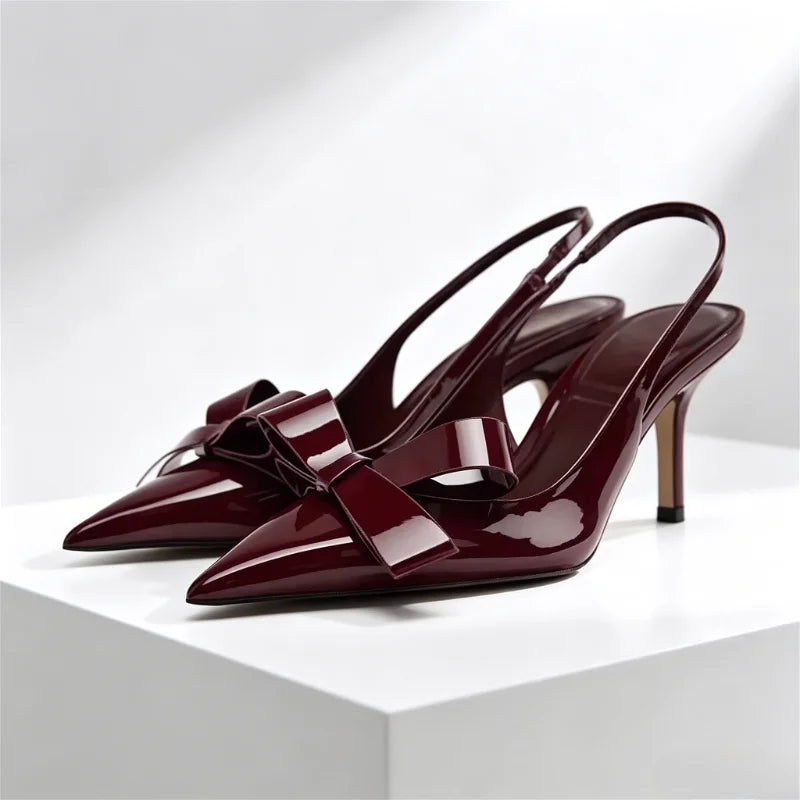 Luxury Designer Pointed Toe Women Pumps Sexy Bow Back Strap Heeled Sandals Elegant Thin High Heels Banquet Dress Shoes for Women