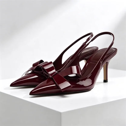 Luxury Designer Pointed Toe Women Pumps Sexy Bow Back Strap Heeled Sandals Elegant Thin High Heels Banquet Dress Shoes for Women