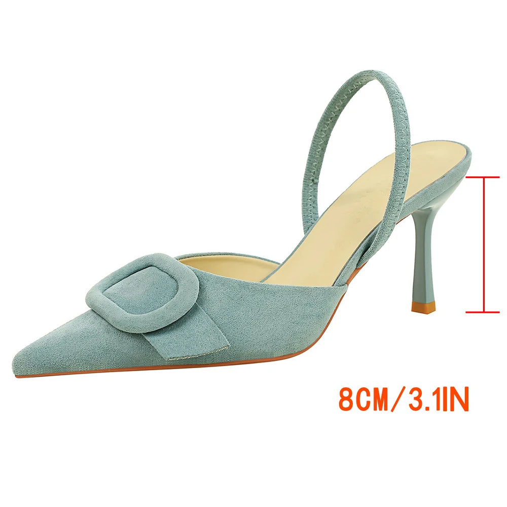 BIGTREE Shoes Belt Buckle Decoration Women Pumps Fashion High Heels Suede Stiletto 8 cm Heels Women's Sandals Summer Shoes 2026