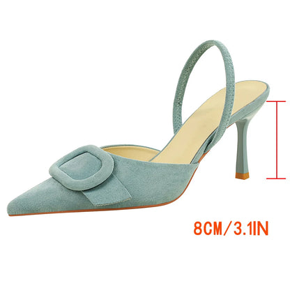 BIGTREE Shoes Belt Buckle Decoration Women Pumps Fashion High Heels Suede Stiletto 8 cm Heels Women's Sandals Summer Shoes 2026