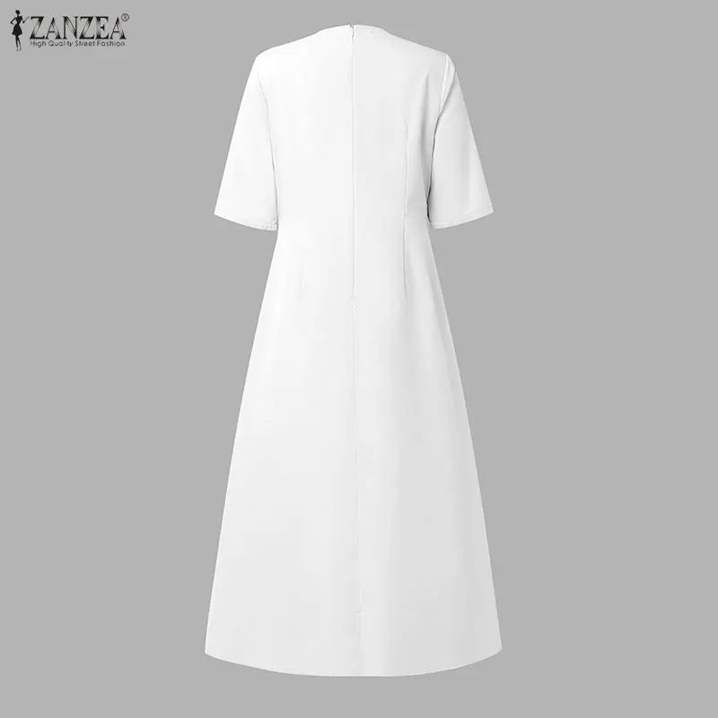 ZANZEA Stylish Floral Printed Dress Bohemian Women Maxi Long Dress Trend O Neck Half Sleeve Party Dresses Elegant Evening Gown