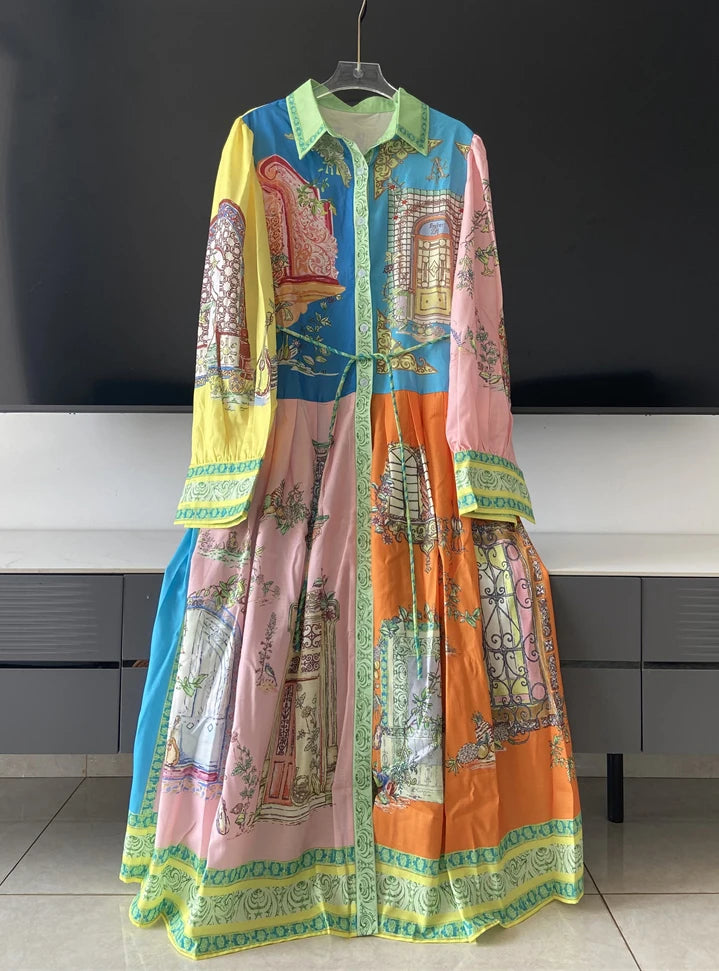ZAROY French Court Style Long Sleeve Dress Luxury Vintage Lapel Midi Dress Women Elegant Button-up Belted Party Dress Vestidos