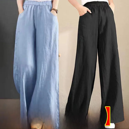 High Waist Wide Leg Pants Women's Casual Loose Cotton Linen Spring Summer Long Trousers Large Size Comfortable Drapey Style