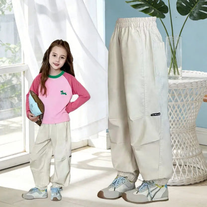 Girls' Tactical Cargo Pants Stylish Ice Silk Quick Dry Tapered Sport Pants for Kids All Season Outdoor Play Adjustable Waist
