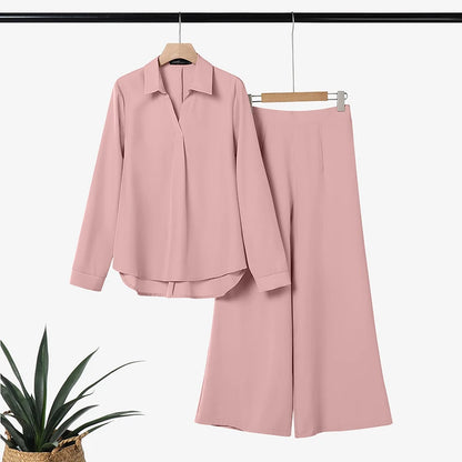 2026 ZANZEA Office Lady Pants Sets Women V Neck Long Sleeve Tops Wide Leg Trousers Suit 2026 Spring Solid Work Outfits Tracksuit