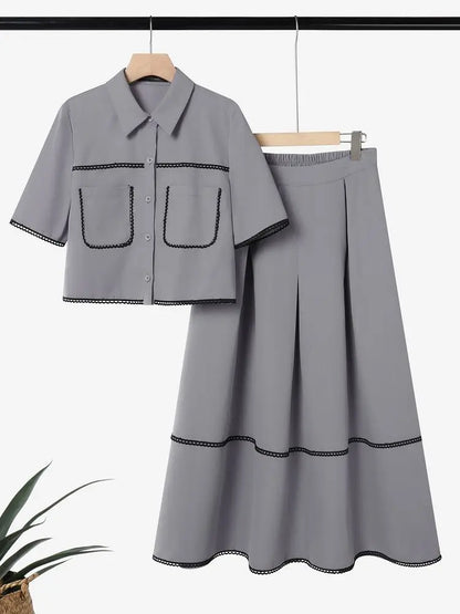Fashion Summer 2 Pieces Sets ZANZEA Short Sleeve Shirt A Line Skirt Suit Women OL Work Dress Sets 2026 Stylish Patchwork Outfits