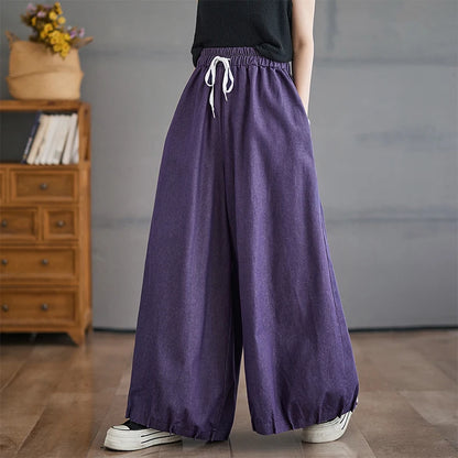Summer Washed High Waist Wide Leg Jeans Slimming Lantern Pants Casual Trousers Skirts for plus Size Women Thin Cotton Polyest...