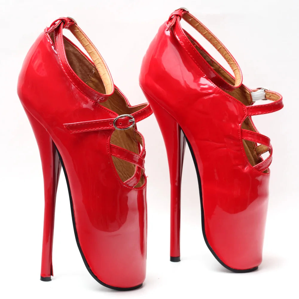 Brand New 7" High Heel Sexy Show Girl Ballet Pumps Spike Heels Stiletto Pointed Toe Strappy Ankle Strap Black Red Dancing Shoes