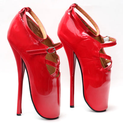 Brand New 7" High Heel Sexy Show Girl Ballet Pumps Spike Heels Stiletto Pointed Toe Strappy Ankle Strap Black Red Dancing Shoes