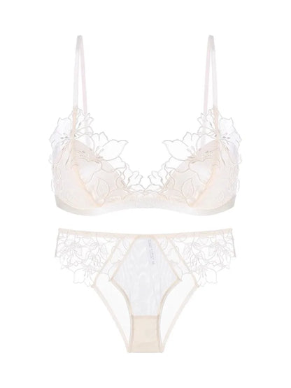 Elegant French Lace Bralette Wireless Triangle Cup No Underwire Thin Straps Small Bust Women Comfort Lingerie Set BANERDANNI