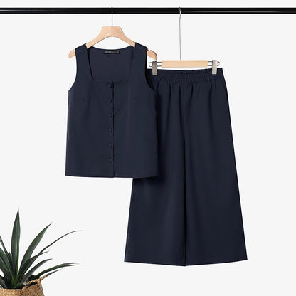 ZANZEA Women's Casual Pant Suits Wide Leg Cropped Pant & Sleeveless Tops 2 Pieces Sets SummerDaily Commute Solid Color Outfits