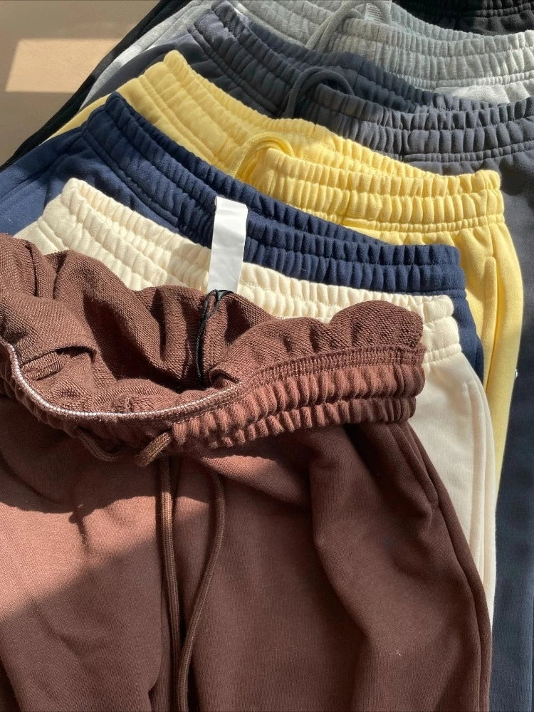 Casual Loose Black Wide Leg Pants Cotton Sports Straight Trousers Women Spring Elastic High Waist Drawstring Women's Sweatpants