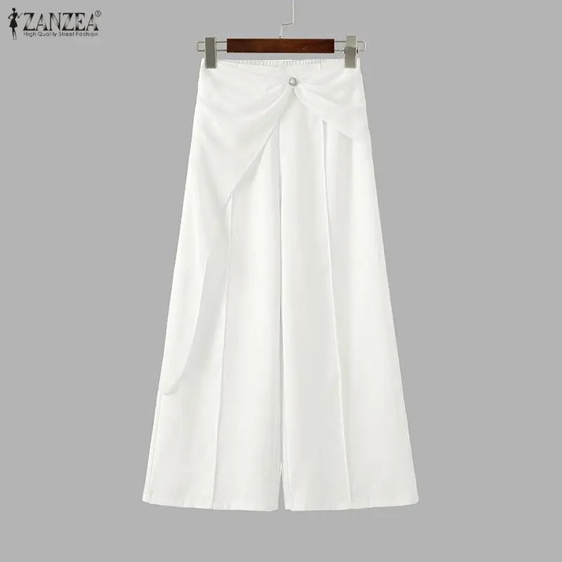 ZANZEA Women Pants Patchwork Summer Autumn Fashion Wide Leg Pants Solid Color Female Loose Bottoms Streetwear 3XL Oversize