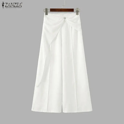 ZANZEA Women Pants Patchwork Summer Autumn Fashion Wide Leg Pants Solid Color Female Loose Bottoms Streetwear 3XL Oversize