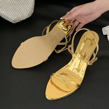 Gold Ankle Strap Gladiator Heeled Sandals Women Summer Sexy Open Toe Thin High Heels Elegant Banquet Wedding Shoes Sandalias