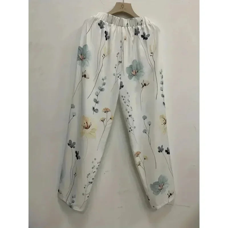 Plus Size 1XL-5XL  Women's Fashion Floral Print Straight Elastic Drawstring Pocket Pants Ladise Casual Versatile Pants