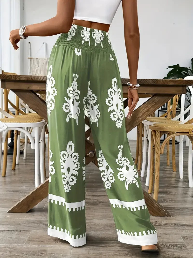 Women Fashion Plus Size 1XL-5XL Floral Print Wide Leg Pants Female Casual  Elegant Drawstring High Waisted Loose Long Trousers